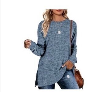 Casual Blue Long Sleeve Tunic for Women
